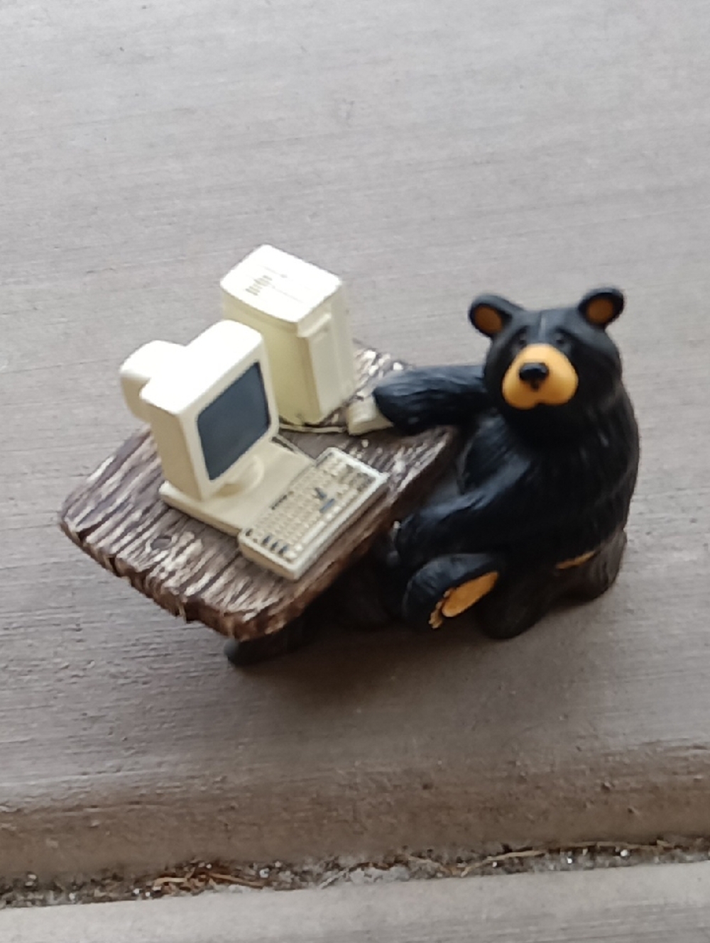 Bear Figurine with Mini Computer - Black and Tan
